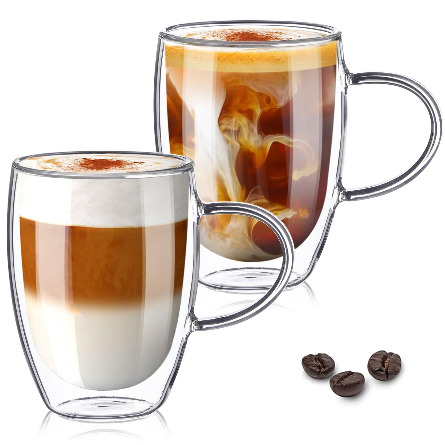 1 tasse à café + 1 cuillère Tasse à Café Double Paroi 350ML avec Poignée, pour Macchiato, Verre à Thé, Cappuccino,
