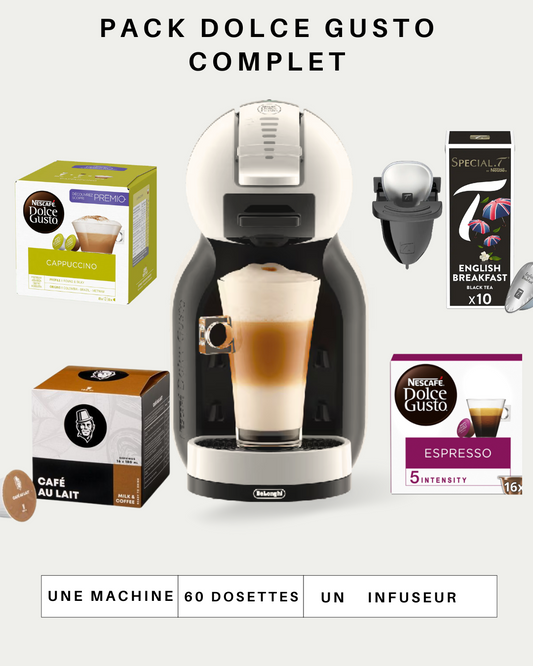 Pack  Dolce gusto Complet : Machine +60 Dosettes +Infuseur Spécial T